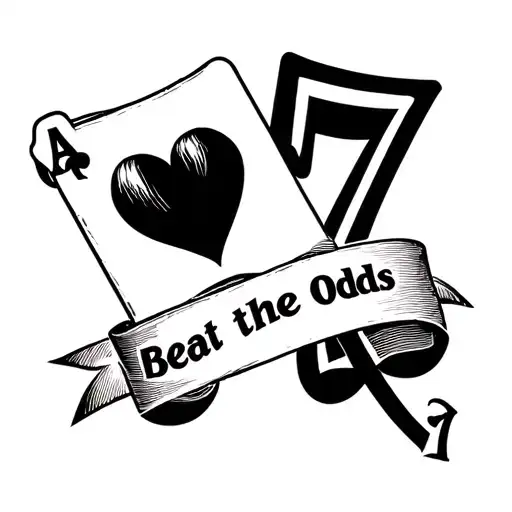 7 of hearts and 7 of diamonds with ribbon that says beat the odds tattoo design idea