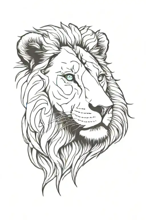 calm lion with blue eyes tattoo design idea