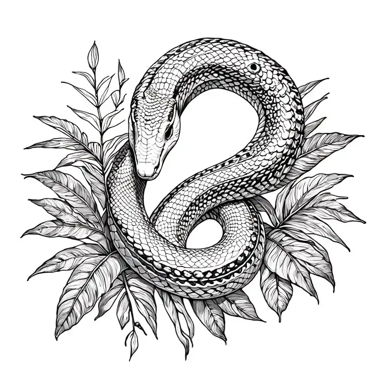 snakes and tropical plants growing tattoo design idea