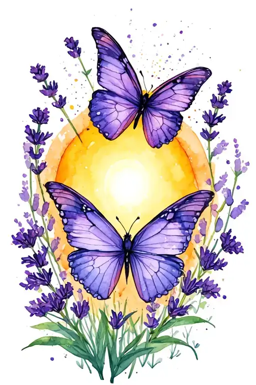 lavender, sun, butterfly wings tattoo design idea
