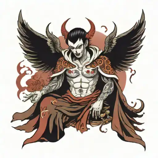 red vampiric angel ascending tattoo design idea