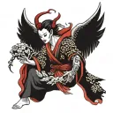 red vampiric angel ascending tattoo design idea