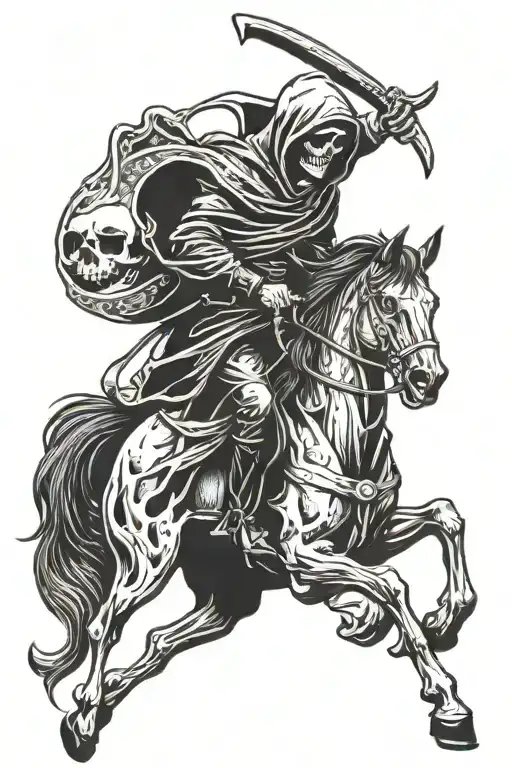 grim reaper on a horse holding a skull  tattoo design idea