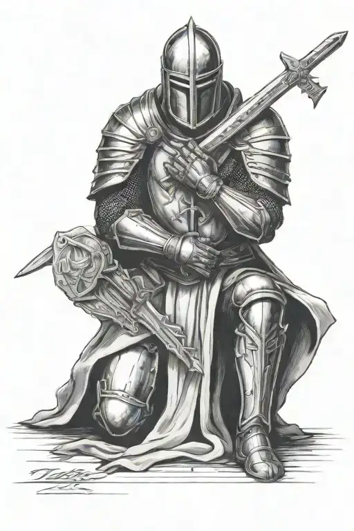 Templar knight kneeling praying hand tattoo design idea