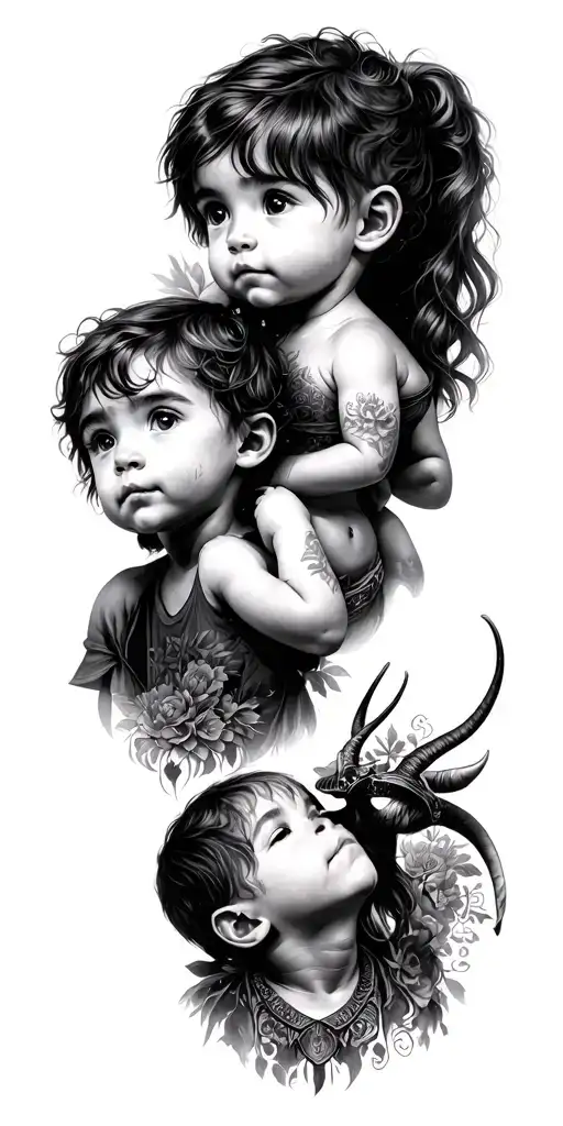 2 boys, 1 girl, Ellie- May, Theodore, Mason, Libra, Capricorn, Aquarius, 05-01-2015, 02-10-2017, 05-02-2022 tattoo design idea