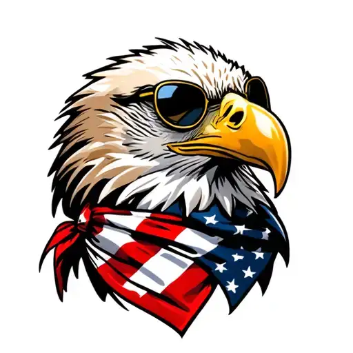 Bald Eagle wearing an American Flag bandana and sunglasses. tattoo design idea