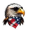 Bald Eagle wearing an American Flag bandana and sunglasses. tattoo design idea