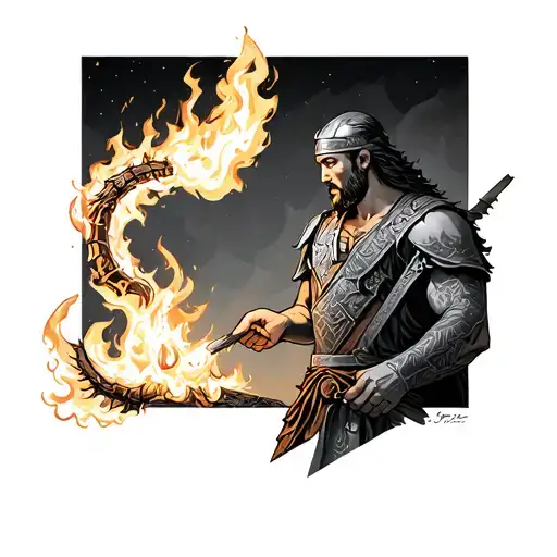 Prometheus holding fire giving to a Viking warrior tattoo design idea