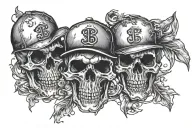 three skulls with a baseball hat tattoo design idea