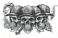three skulls with a baseball hat tattoo design idea