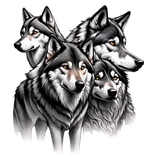 5 wolves in a pack tattoo design idea