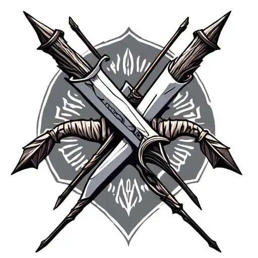 dagger in crossbow arrows tattoo design idea