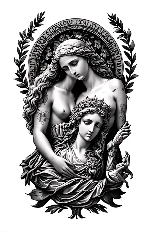 "Love conquers all. Valeria." Rome Panteon with Goddes tattoo design idea