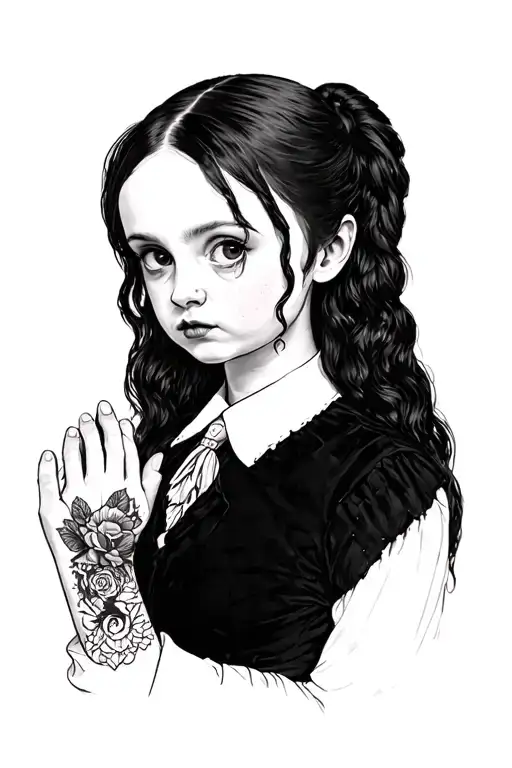 Wednesday Addams holding tattoo design idea