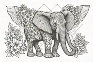 elephant with wings and hydrangeas crown  tattoo design idea