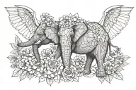 elephant with wings and hydrangeas crown  tattoo design idea