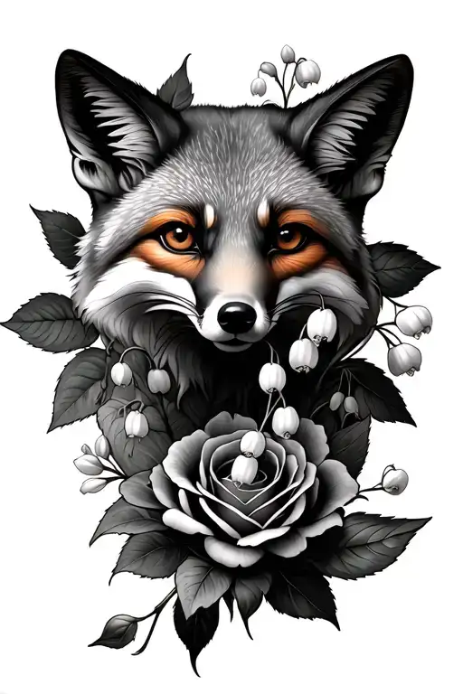 Fox roses lily of the valley tattoo design idea