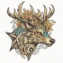 fish transforming into deer head tattoo design idea