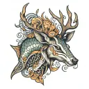 fish transforming into deer head tattoo design idea