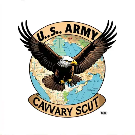 "U.S. Army Cavalry Scout" Eagle flying over topographical map tattoo design idea