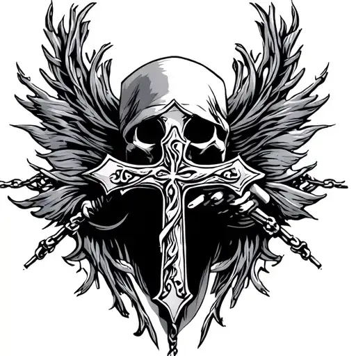 "Hold a cross necklace " Grim Reaper tattoo design idea