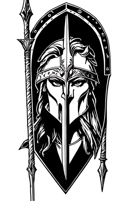 ares as a female spartan with spear and shield adorned tattoo design idea