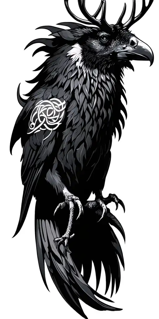 Celtic Stag and Raven Full sleeve tattoo design idea