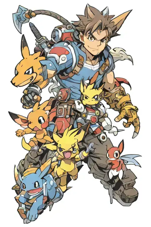 a sleeve featuring characters from pokemon. tekken, bioshock, bioshock infinite, jak & daxter, halo, dustforce, destiny tattoo design idea