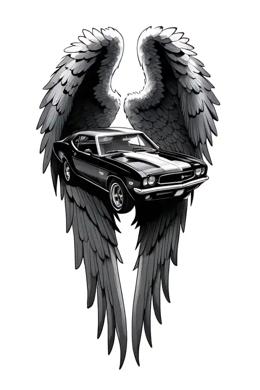 R.I.P Daddy angel wings classic muscle car racing tattoo design idea