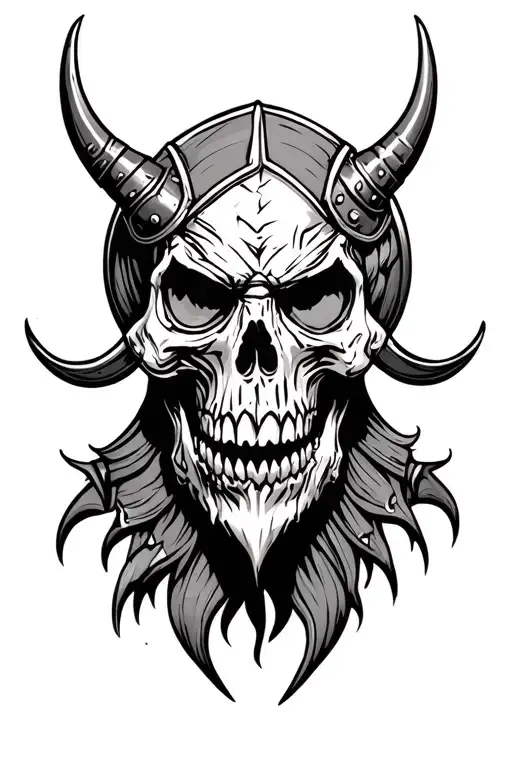 demonic viking skull adorned with battle scars tattoo design idea