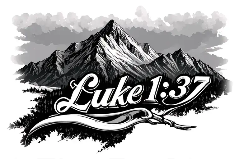 "Luke 1:37" Mountain range tattoo design idea