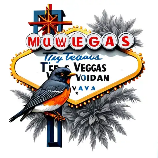 Vegas sign and a robin tattoo design idea
