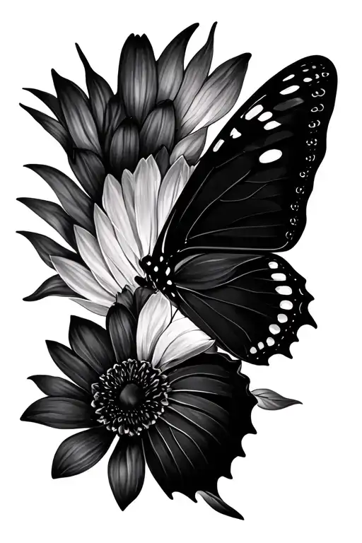 half flower half butterfly tattoo design idea