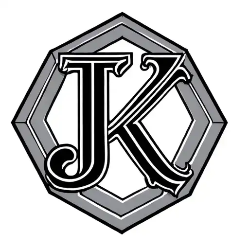 hexagon with letters F J K K letter tattoo design idea