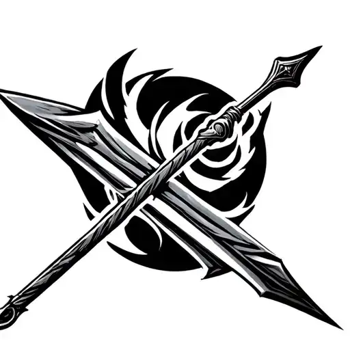 A Single Long Spear: Running perfectly vertical, maintaining a clean and structured look. The spear represents strength, tattoo design idea