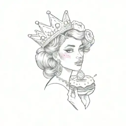 a girl with a crown and a donut tattoo design idea