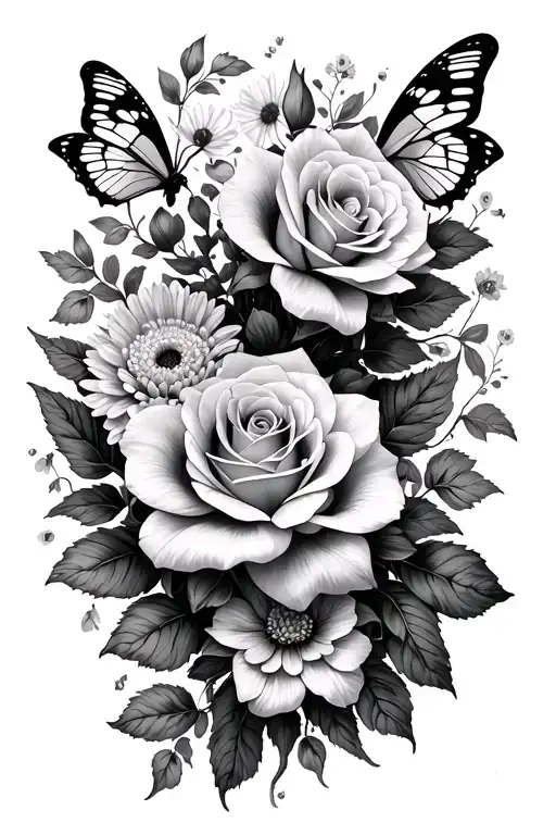 roses daffodil chrysanthemum butterfly tattoo tattoo design idea