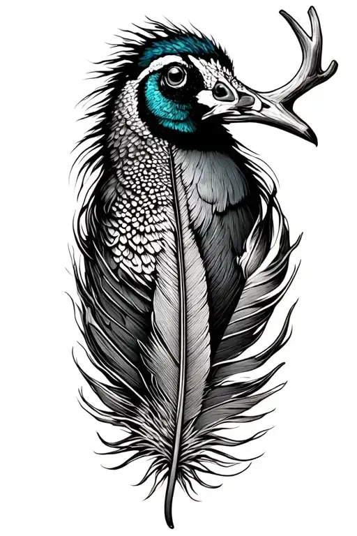 Hunting, use fuck feather pheasant feather and deer antler  tattoo design idea