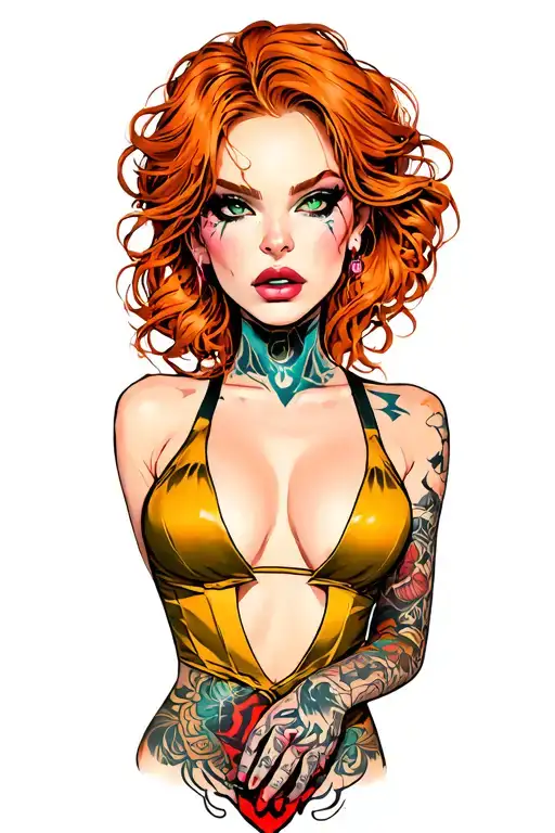 cyberpunk pin up girl, ginger tattoo design idea