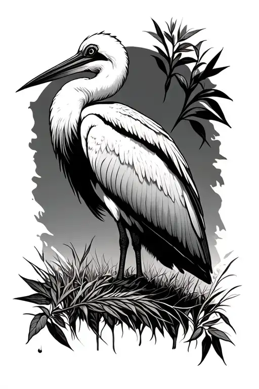 Stork Marabu in the hemp field tattoo design idea