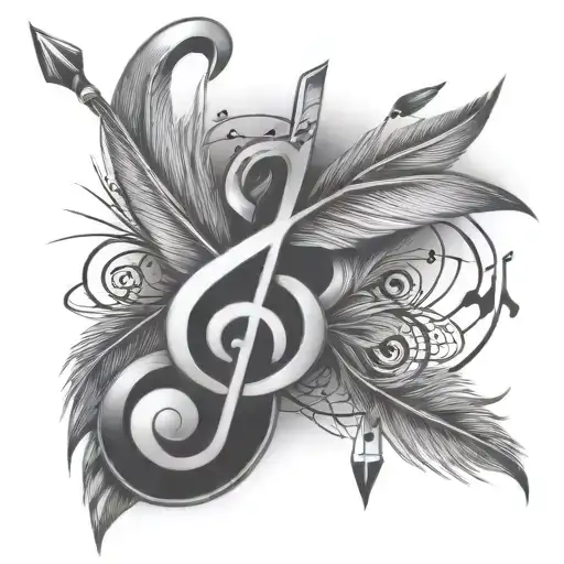  arrow, feather, music note tattoo design idea