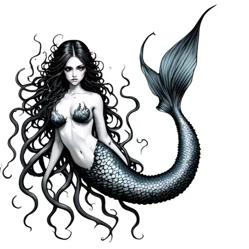 gothic mermaid full body tentacles tattoo design idea