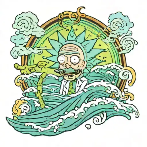 Rick & Morty Mr meeseek weed ocean waves tattoo design idea