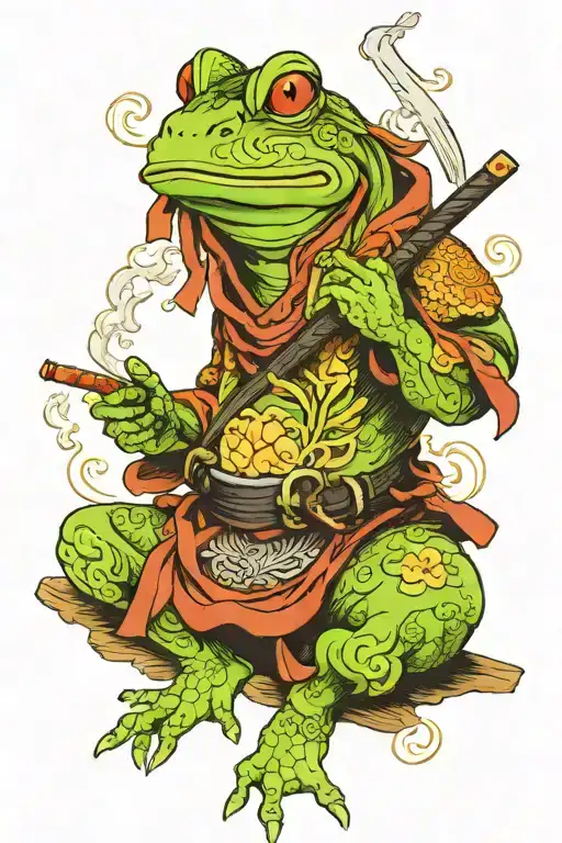 Samurai frog smoking tattoo design idea
