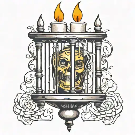 candle behind prison bars  tattoo design idea