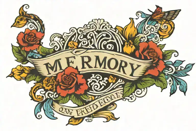 Words"In Mermory Of Fred" tattoo design idea