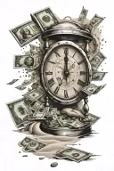 sand clock counting money falling tattoo design idea