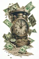 sand clock counting money falling tattoo design idea