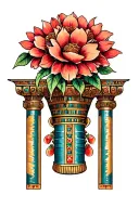 Egyptian pillar topped with huge flowers pomegranate tattoo design idea