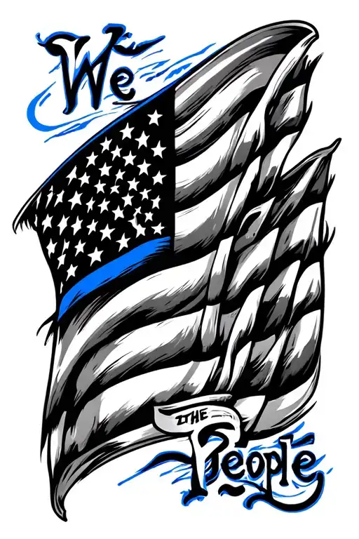 "We The People " flag and blue line tattoo tattoo design idea